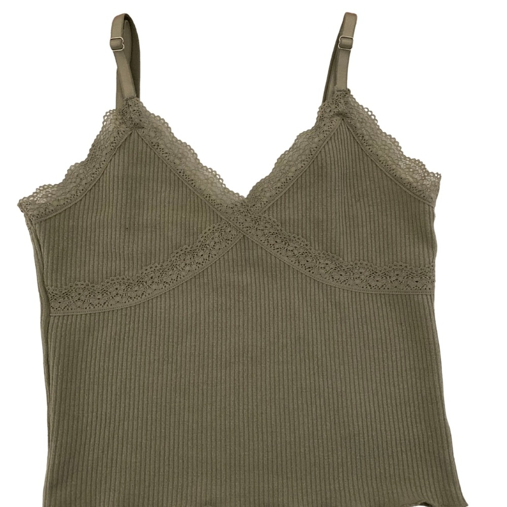 Olive Green Lace Trim V Neck Extra Small Tank Top